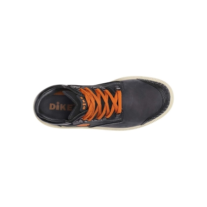 Scarpe  Dike Digger Dint, colore nero, lacci arancioni, suola arancione, Calzatura alta, in nubuck ingrassato