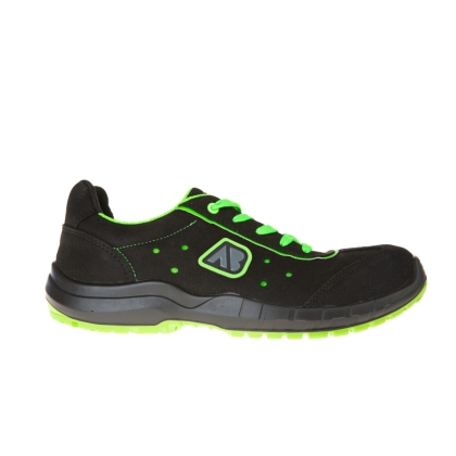 Scarpe da lavoro AboutBlu Enterprise, colore nero, lacci verdi, suola verde, Calzatura bassa,  pelle scamosciata