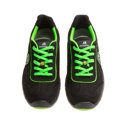 Scarpe da lavoro AboutBlu Enterprise, colore nero, lacci verdi, suola verde, Calzatura bassa,  pelle scamosciata
