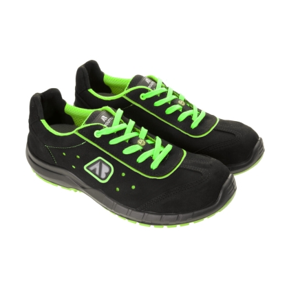 Scarpe da lavoro AboutBlu Enterprise, colore nero, lacci verdi, suola verde, Calzatura bassa,  pelle scamosciata