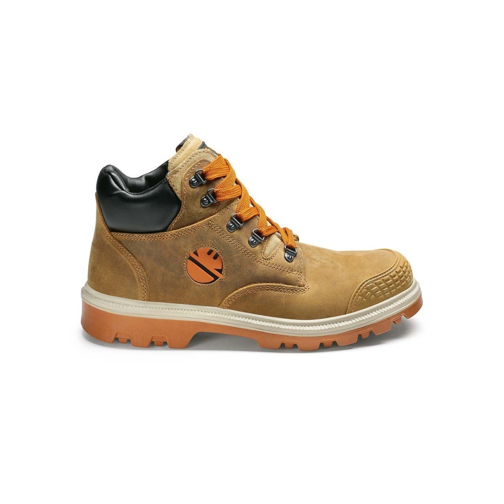 Scarpe Dike Digger Dint Miele, colore marrone, lacci arancioni, suola arancione, Calzatura alta, in nubuck ingrassato