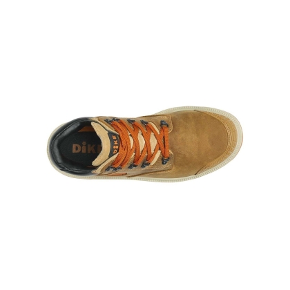 Scarpe Dike Digger Dint Miele, colore marrone, lacci arancioni, suola arancione, Calzatura alta, in nubuck ingrassato