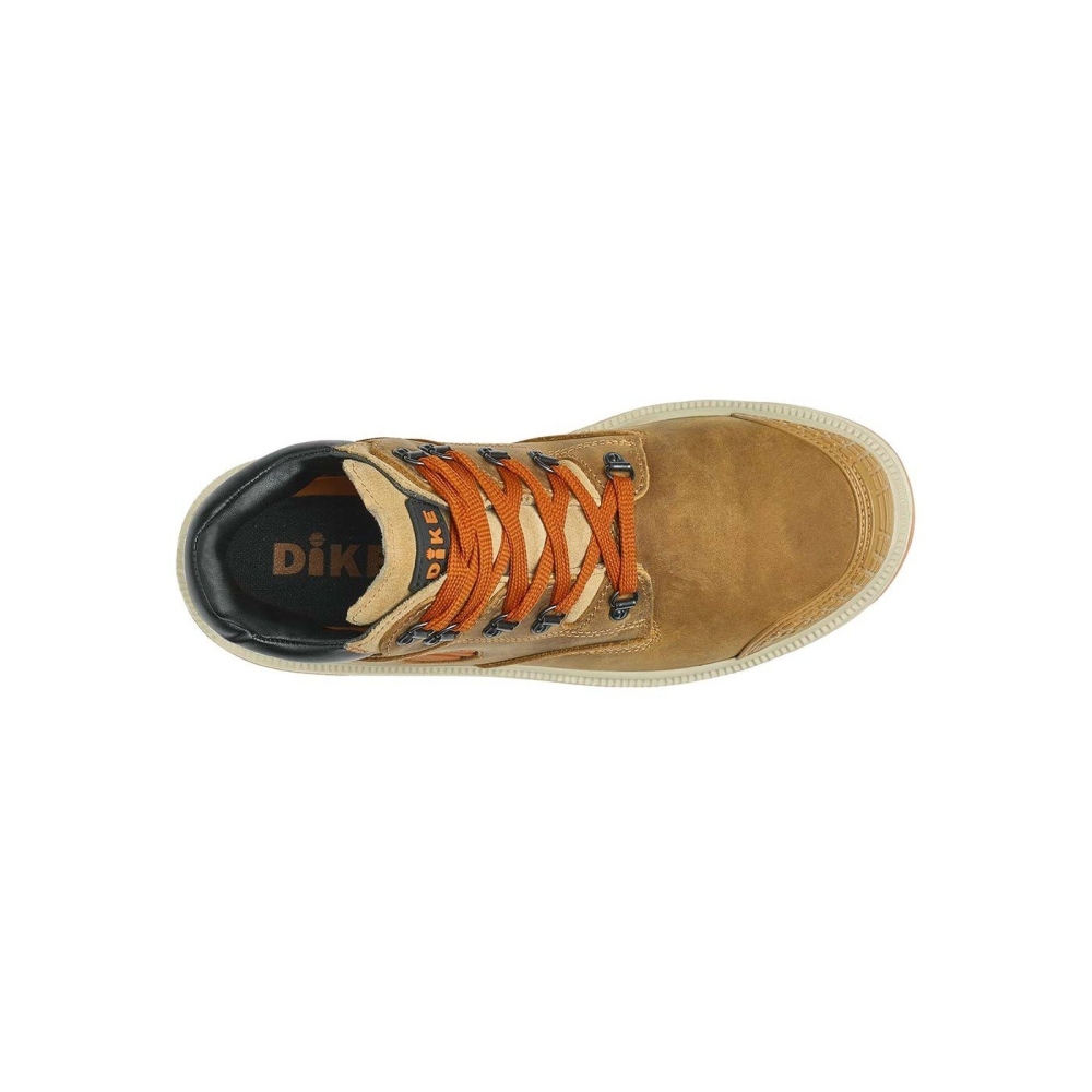 Scarpe Dike Digger Dint Miele, colore marrone, lacci arancioni, suola arancione, Calzatura alta, in nubuck ingrassato