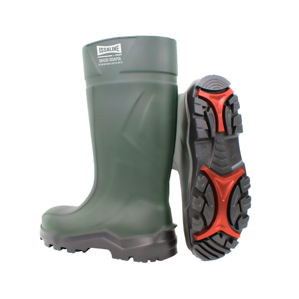 Stivale da lavoro ISSAPOL 06430, colore verde, suola nera, METAL FREE