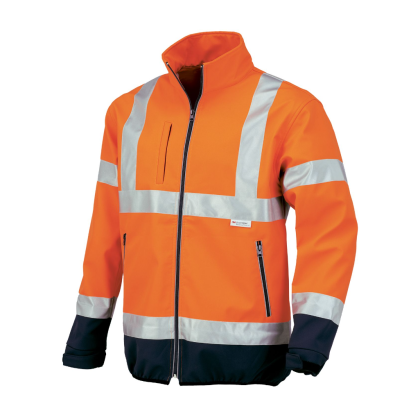 Giaccone softshell alta visibilità 04512, colore arancione fulo, Traspirante, leggero, impermeabile