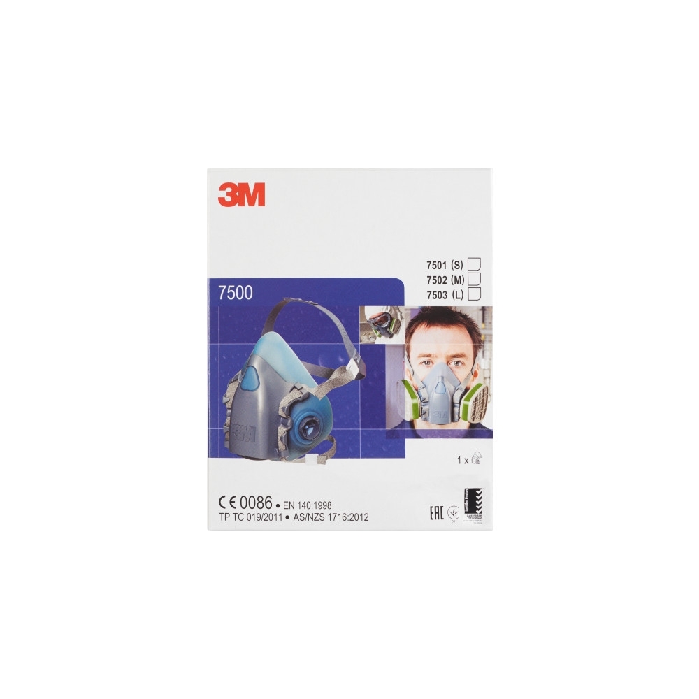 Semimaschera 3M, 7502, taglia M, riutilizzabili, con filtri intercambiabili serie, 7500, non indossata, scatola