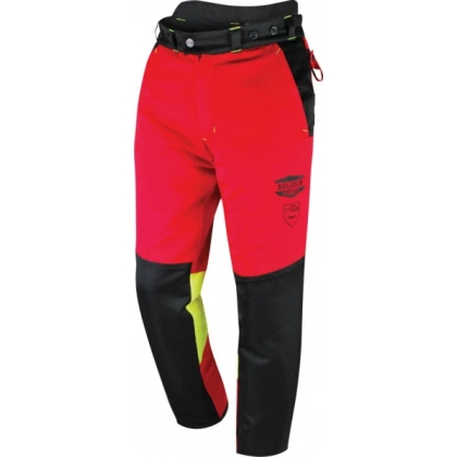 Pantalone Antitaglio Gabri Sport Felin, colore rosso, inserti giallo fluoro,tessuto elasticizzato