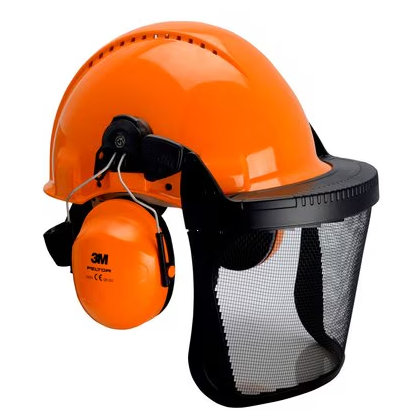 Combinazione forestale 3M, elmetto arancione, cuffie da elmetto arancioni, visiera integrata