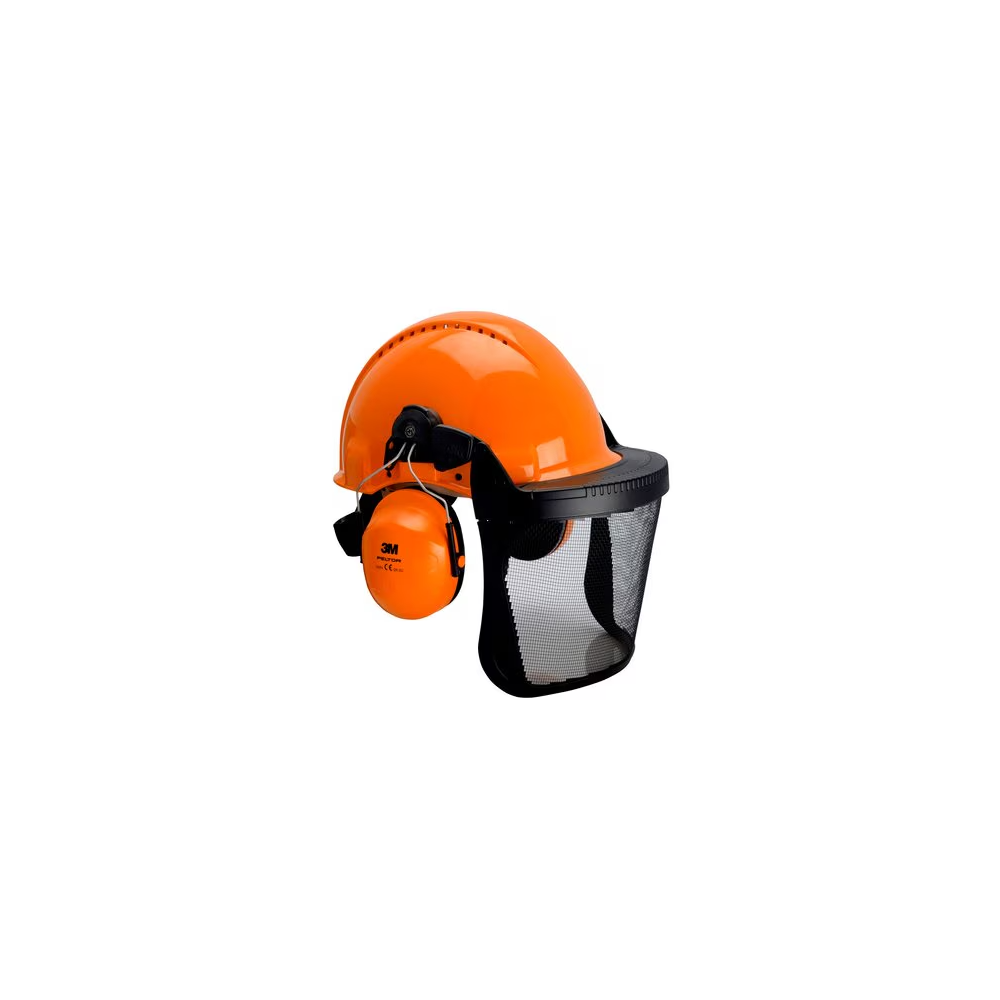 Combinazione forestale 3M, elmetto arancione, cuffie da elmetto arancioni, visiera integrata