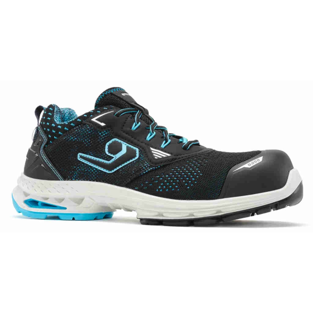 Scarpe antinfortunistche Sydney nera e azzurra in tessuto tecnico.