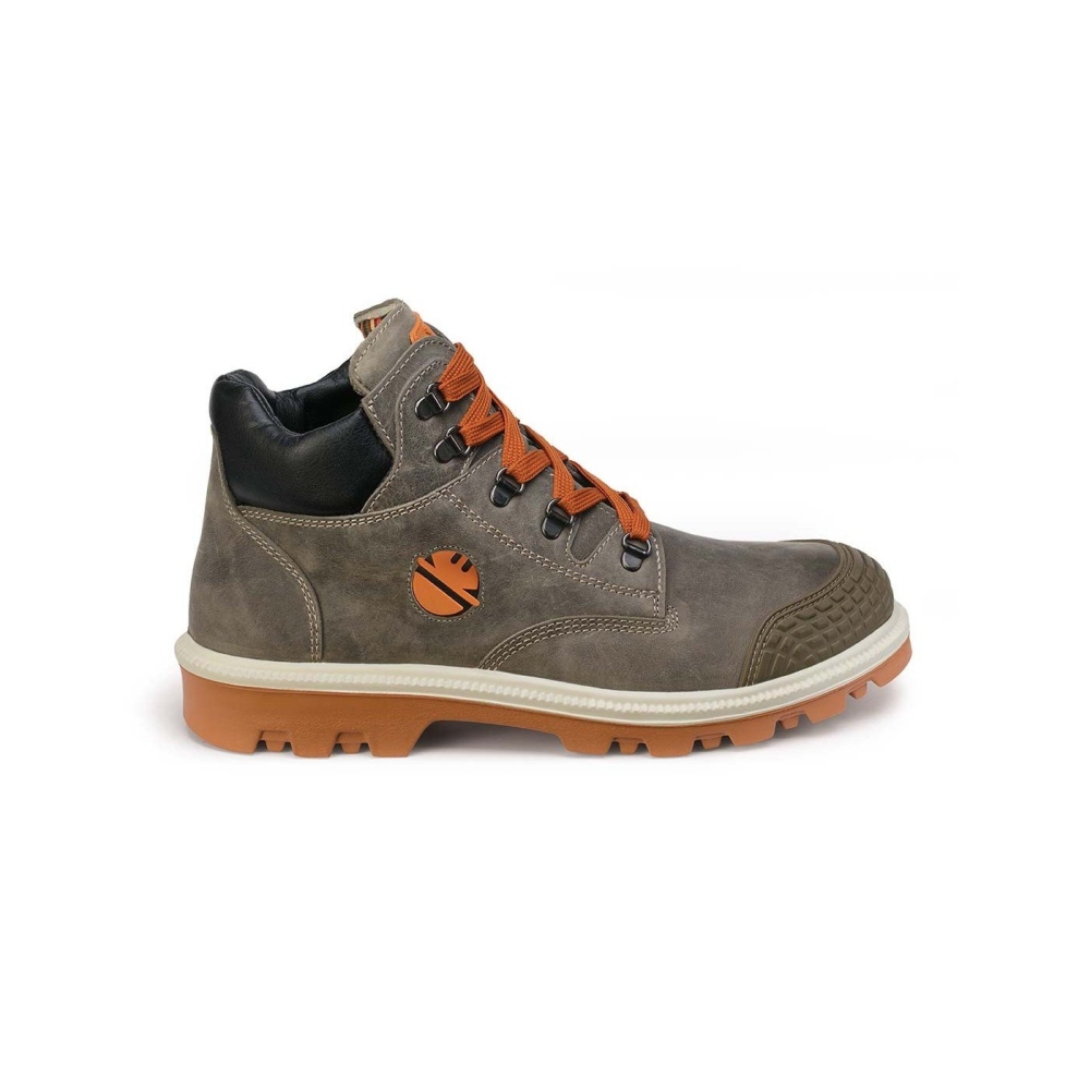 Scarpe Dike Digger Dint CRETA, colore marrone, lacci arancioni, suola arancione, Calzatura alta, in nubuck ingrassato