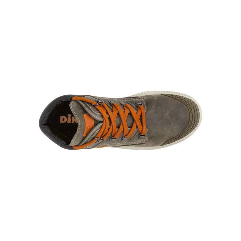 Scarpe Dike Digger Dint CRETA, colore marrone, lacci arancioni, suola arancione, Calzatura alta, in nubuck ingrassato