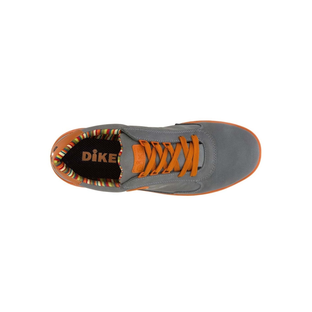 scarpe da lavoro dike cross, S3, colore grigio in tessuto nappa pieno fiore, suola marrone lacci marroni.
