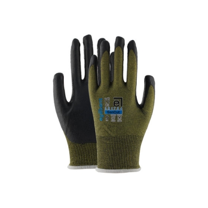 Guanti da lavoro in nitrile con fodera in fibra di acciaio, aramidica e poliestere + rivestimento in nitrile foam.