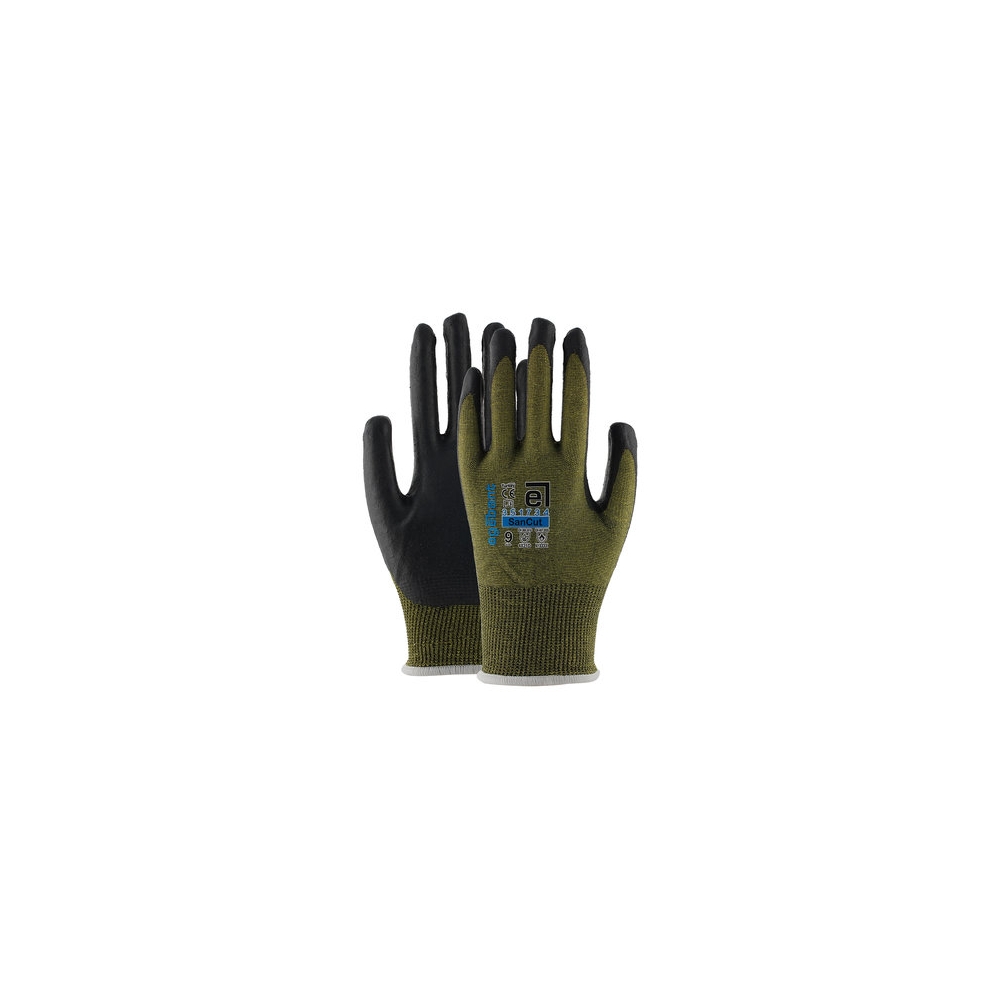 Guanti da lavoro in nitrile con fodera in fibra di acciaio, aramidica e poliestere + rivestimento in nitrile foam.