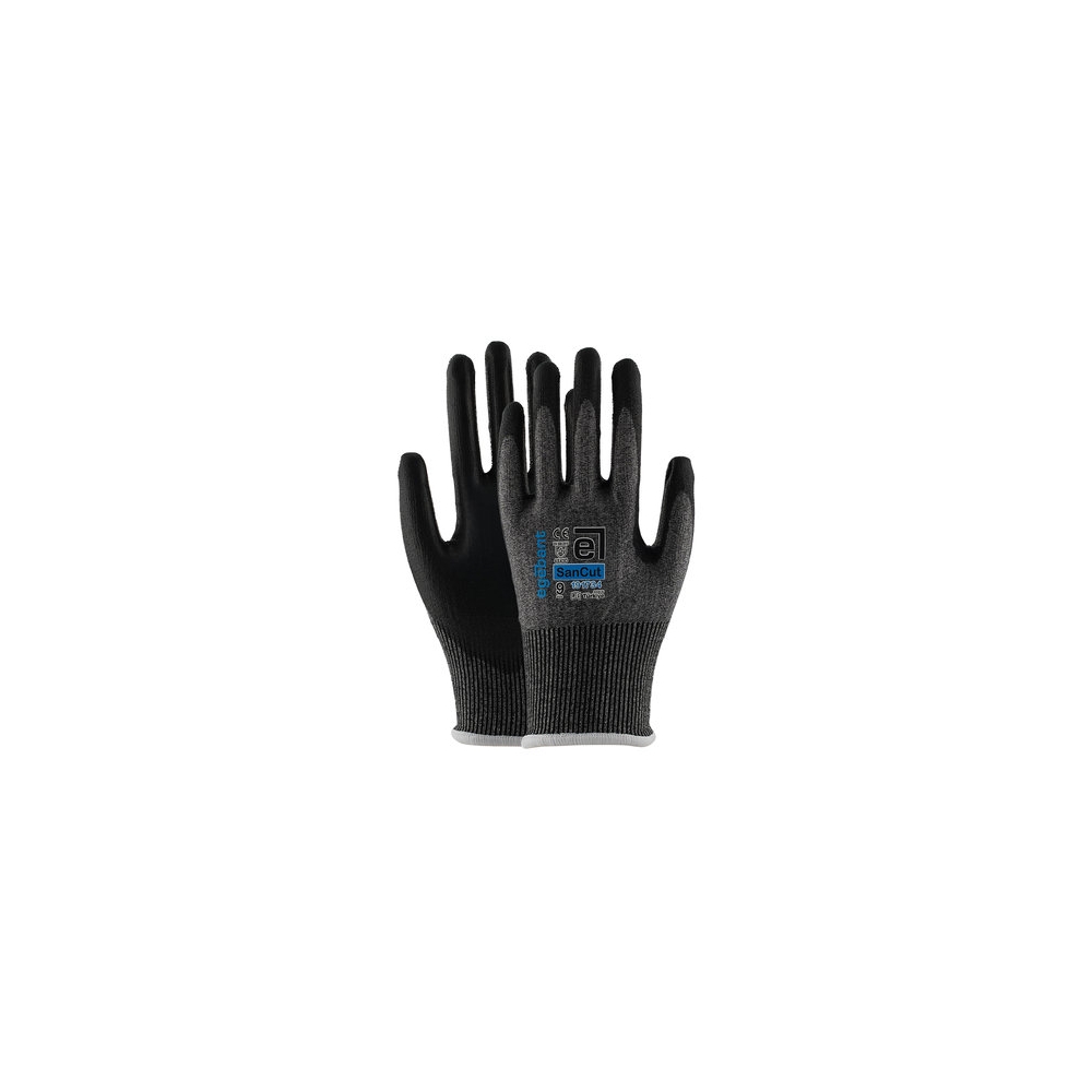 Guanti da lavoro con fodera in HPPE, poliestere e fibra di acciaio, rivestimento in PU micro foam.