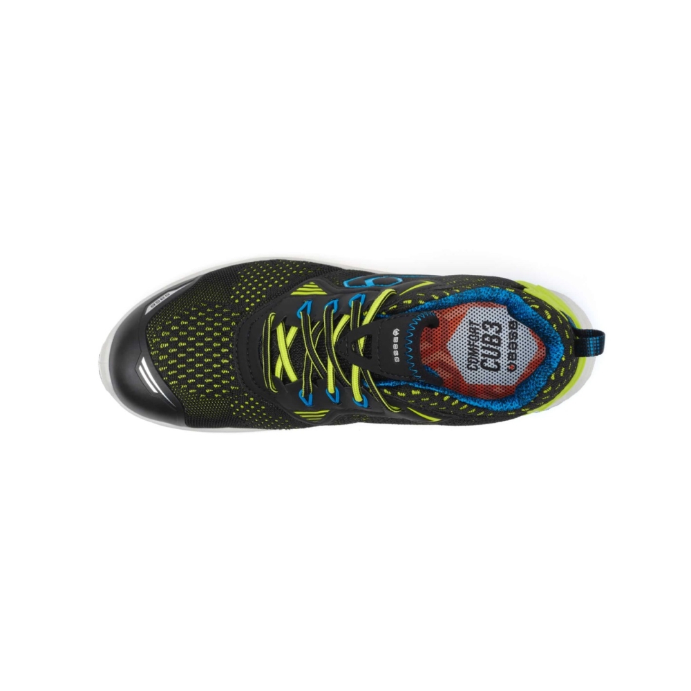 Scarpe antinfortunistiche New York Base, nero con dettagli azzurri e verdi in  tessuto 3D hi-tech.