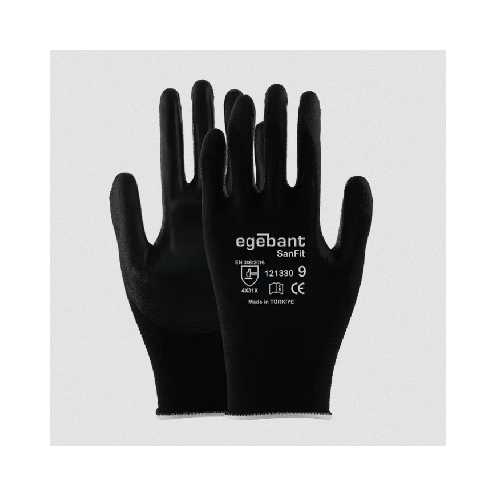 Guanti in nylon Sanfit Egebant, nero, maglia nylon traspirante con rivestimento in poliuretano.