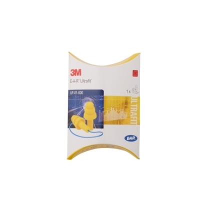Inserti auricolari riutilizzabili 3M™ E-A-R™ UltraFit™ UF-01-000, gialli con cordicella blu, polimero elastomerico.