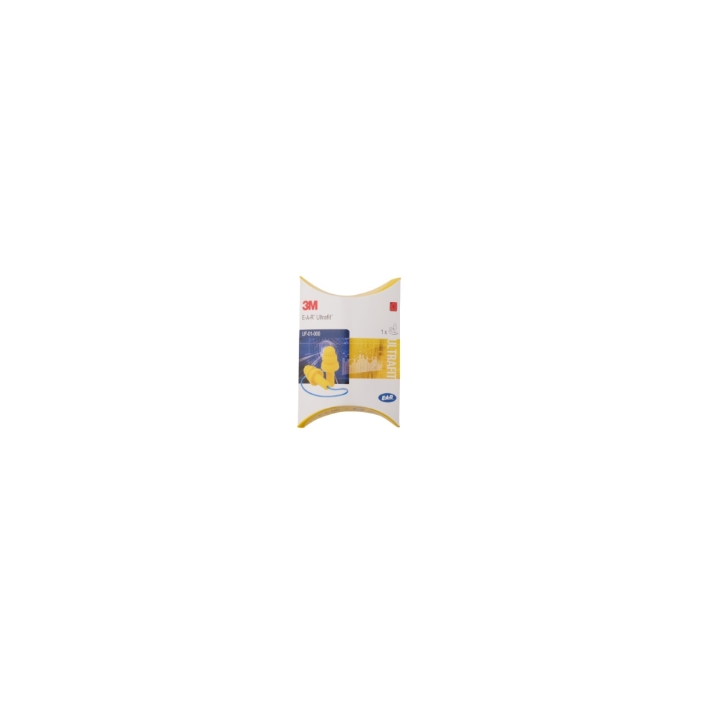 Inserti auricolari riutilizzabili 3M™ E-A-R™ UltraFit™ UF-01-000, gialli con cordicella blu, polimero elastomerico.
