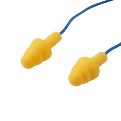 Inserti auricolari riutilizzabili 3M™ E-A-R™ UltraFit™ UF-01-000, gialli con cordicella blu, polimero elastomerico.