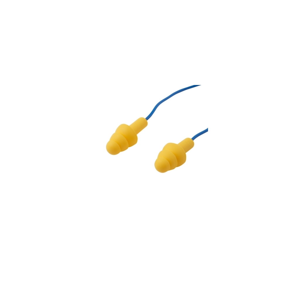 Inserti auricolari riutilizzabili 3M™ E-A-R™ UltraFit™ UF-01-000, gialli con cordicella blu, polimero elastomerico.