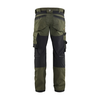 Pantalone artigiano stretch Blaklader, verde/nero, 63% poliestere, 33% cotone e 4% elastolefina, 260 g/m².