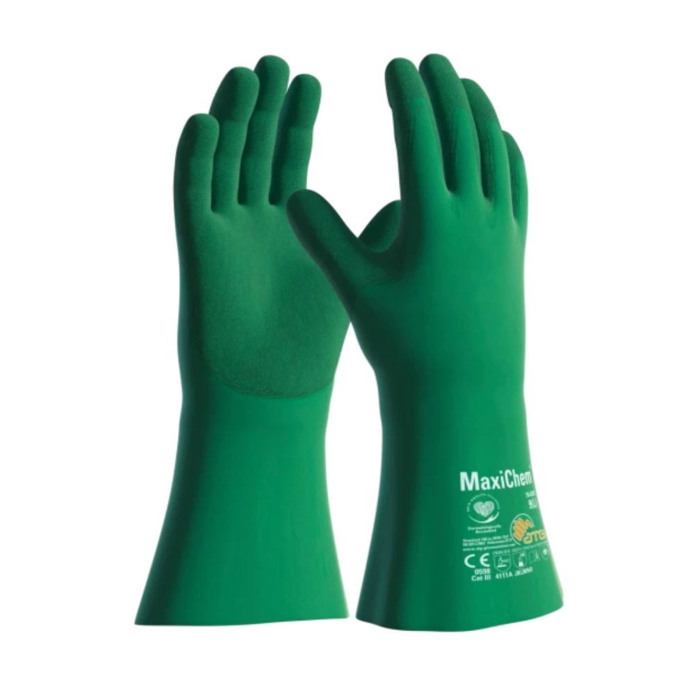 Guanti antitaglio MaxiChem® TriTech ATG , verde, palmo in gomma nitrilica.