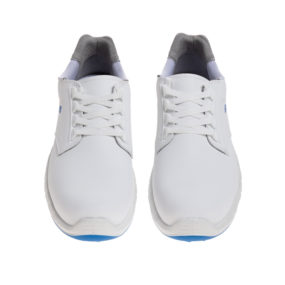Scarpe antinfortunistiche Brio White Low AboutBlu, colore: bianco con dettagli e suola blu, microfibra.