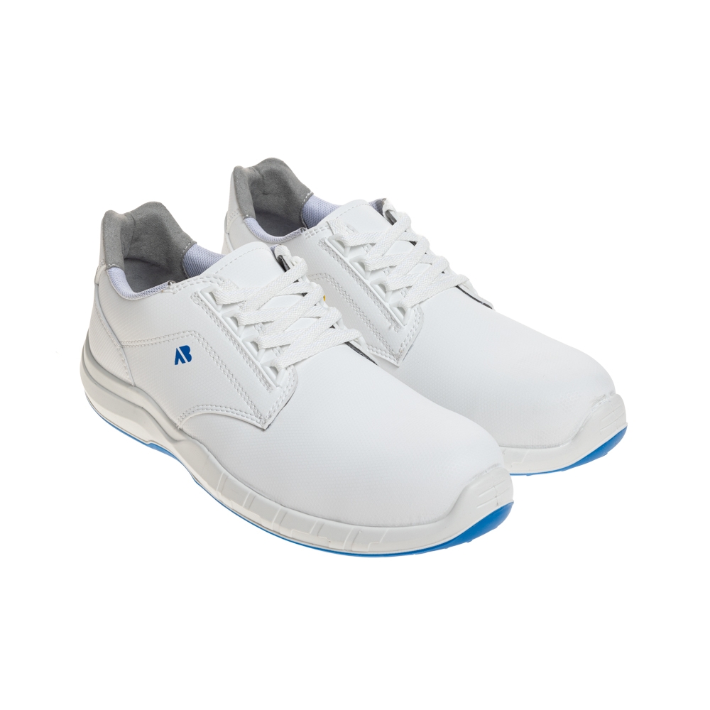 Scarpe antinfortunistiche Brio White Low AboutBlu, colore: bianco con dettagli e suola blu, microfibra.