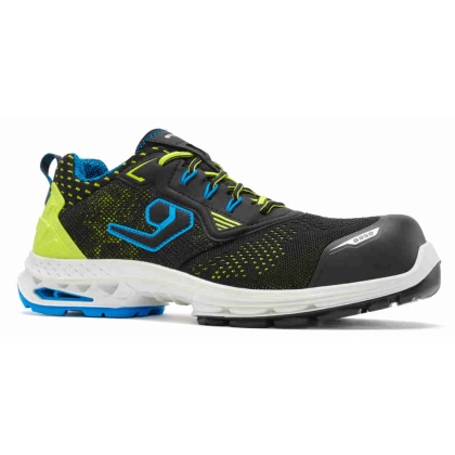 Scarpe antinfortunistiche New York Base, nero con dettagli azzurri e verdi in  tessuto 3D hi-tech.