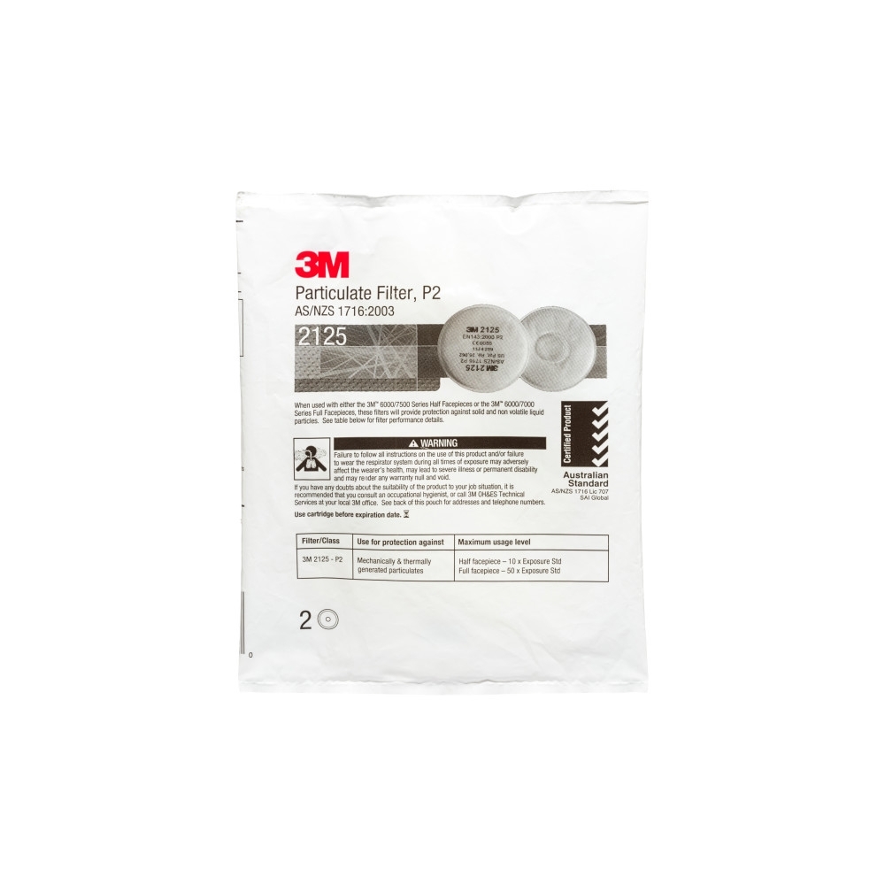Filtro antiparticolato 3M, P2, 2125, con attacco a baionetta, guscio morbido, serie 2000, scatola