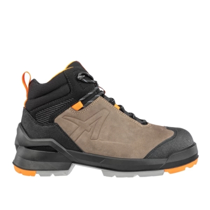 Scarpe antinfortunistiche, Taraval Mid Albatros, scarpa alta scampsciata badge, suola grigia e arancione, pelle nubuk.