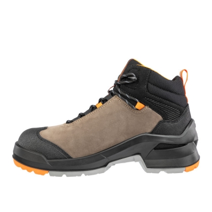 Scarpe antinfortunistiche, Taraval Mid Albatros, scarpa alta scampsciata badge, suola grigia e arancione, pelle nubuk.