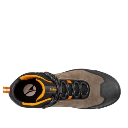Scarpe antinfortunistiche, Taraval Mid Albatros, scarpa alta scampsciata badge, suola grigia e arancione, pelle nubuk.