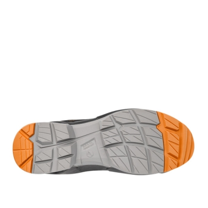 Scarpe antinfortunistiche, Taraval Mid Albatros, scarpa alta scampsciata badge, suola grigia e arancione, pelle nubuk.