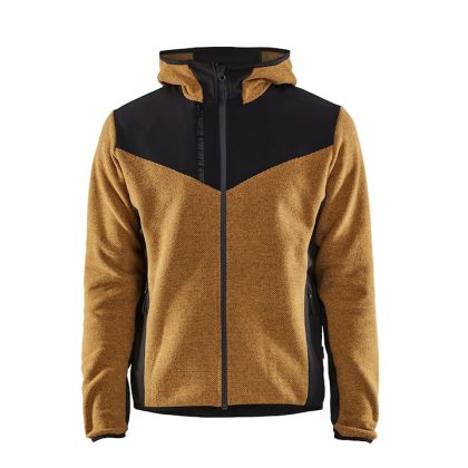 Giacca in maglia, Blaklader, 5940, colore giallo ocra, Tessuto pile spazzolato e stretch, inserti softshell, con cappuccio