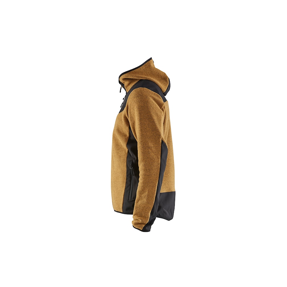 Giacca in maglia, Blaklader, 5940, colore giallo ocra, Tessuto pile spazzolato e stretch, inserti softshell, con cappuccio