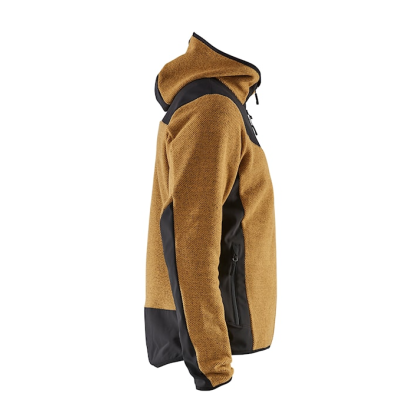 Giacca in maglia, Blaklader, 5940, colore giallo ocra, Tessuto pile spazzolato e stretch, inserti softshell, con cappuccio