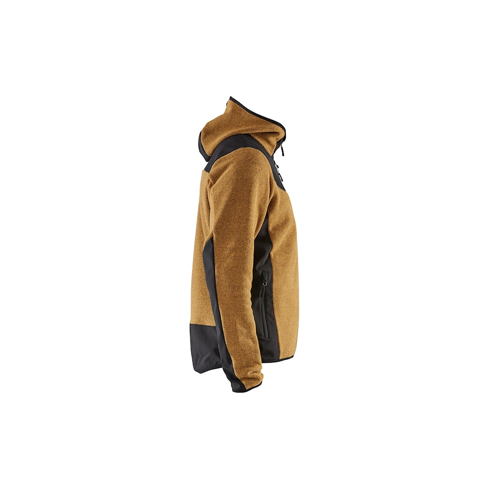 Giacca in maglia, Blaklader, 5940, colore giallo ocra, Tessuto pile spazzolato e stretch, inserti softshell, con cappuccio