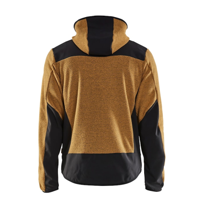 Giacca in maglia, Blaklader, 5940, colore giallo ocra, Tessuto pile spazzolato e stretch, inserti softshell, con cappuccio