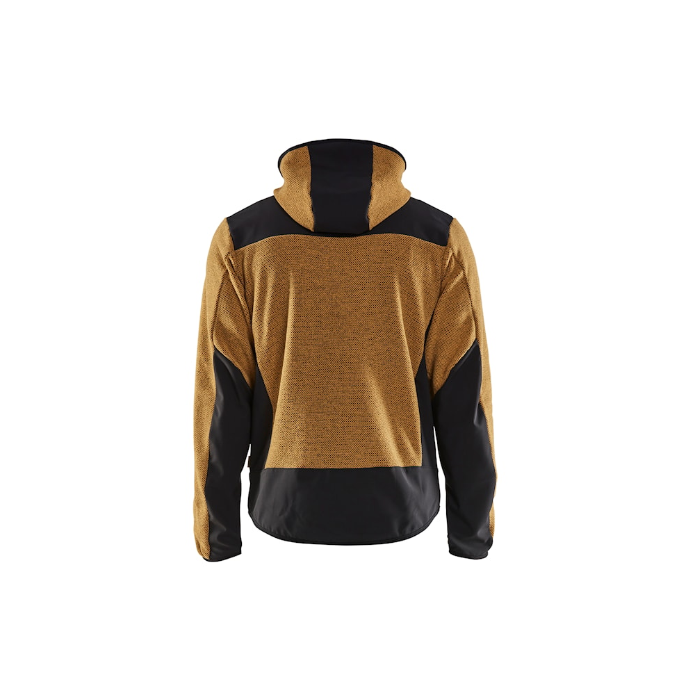 Giacca in maglia, Blaklader, 5940, colore giallo ocra, Tessuto pile spazzolato e stretch, inserti softshell, con cappuccio