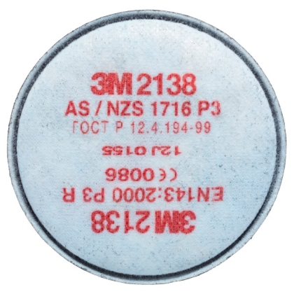 Filtro antiparticolato 3M, P3, 2138, con attacco a baionetta e carboni attivi, guscio morbido, serie 2000