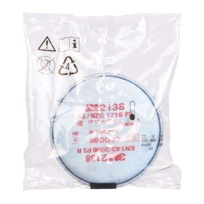 Filtro antiparticolato 3M, P3, 2138, con attacco a baionetta e carboni attivi, guscio morbido, serie 2000, scatola