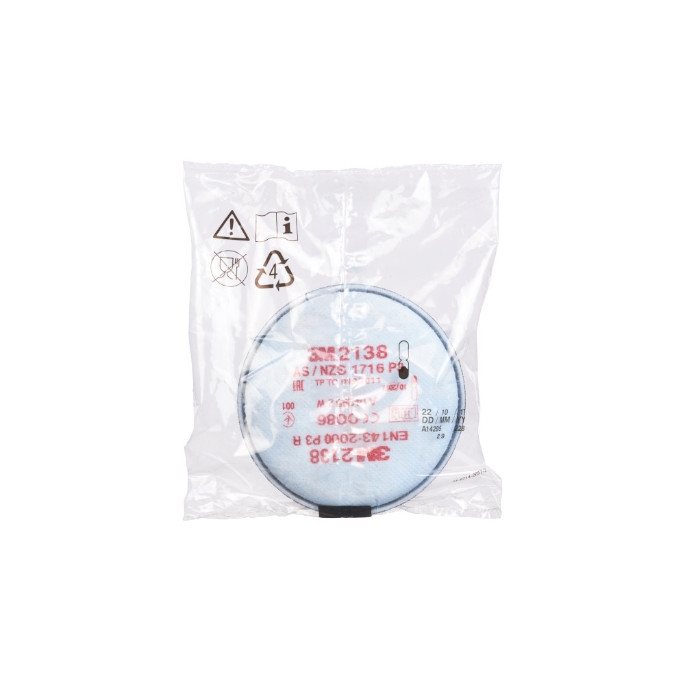 Filtro antiparticolato 3M, P3, 2138, con attacco a baionetta e carboni attivi, guscio morbido, serie 2000, scatola
