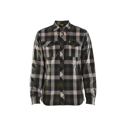 Camicia in flanella Blaklader, verde/nero, 82 % cotone, 18% poliestere, flanella spazzolata su un lato.