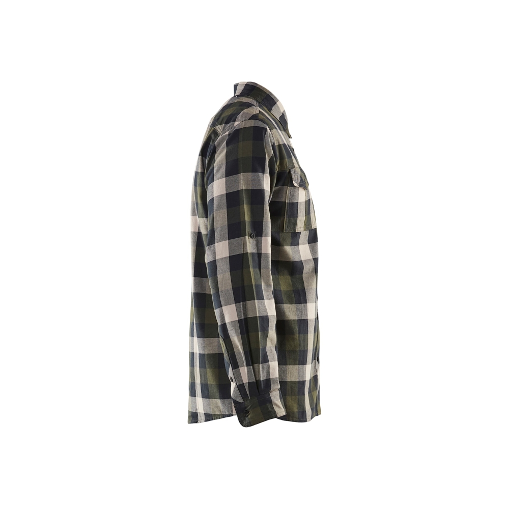 Camicia in flanella Blaklader, verde/nero, 82 % cotone, 18% poliestere, flanella spazzolata su un lato.