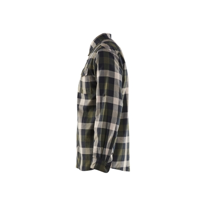 Camicia in flanella Blaklader, verde/nero, 82 % cotone, 18% poliestere, flanella spazzolata su un lato.