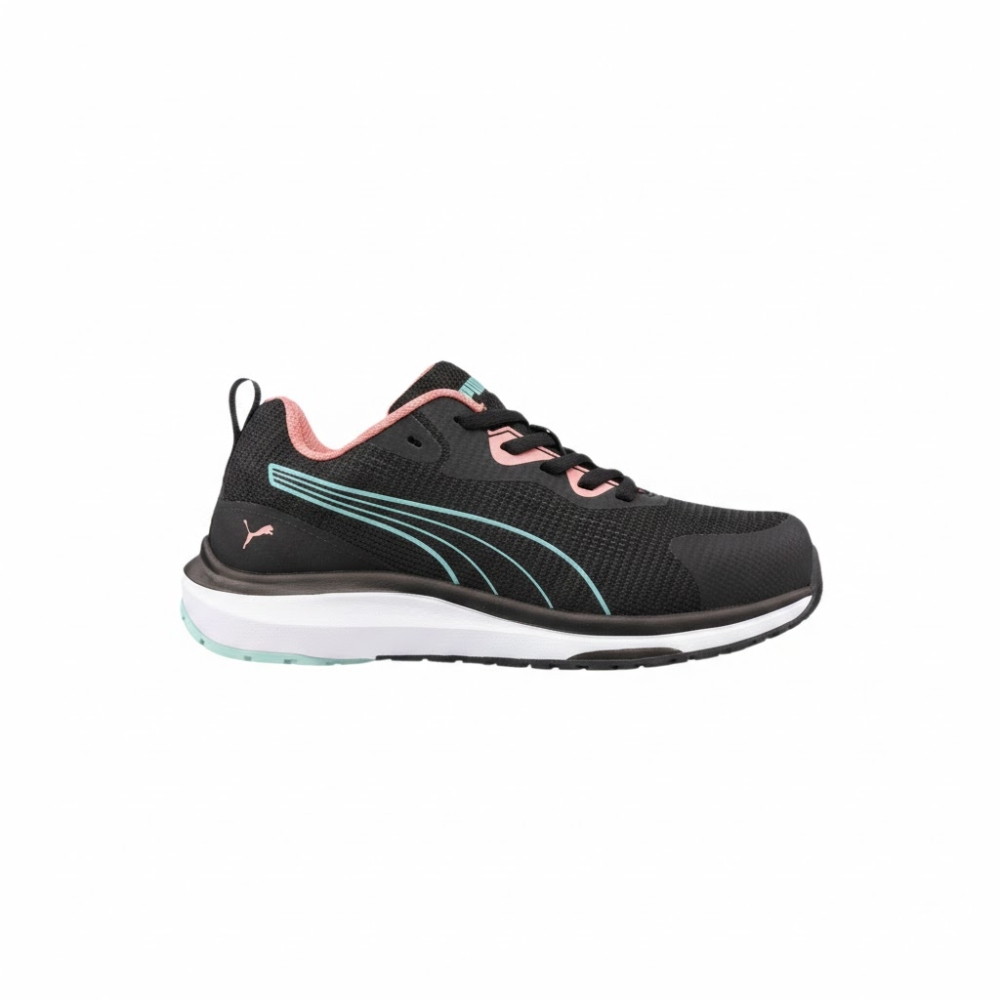 Scarpe antinfortunistiche Celerity knit blue/coral low , nero con dettagli corallo e azzurri.