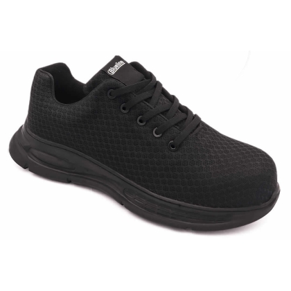 Scarpe antinfortunistiche XFly, nere in tessuto mesch traspirante.